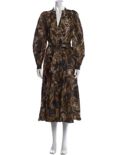 Pre-owned Ulla Johnson Printed Midi Length Dress In Brown