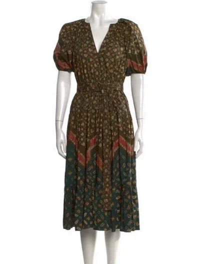 Pre-owned Ulla Johnson Printed Midi Length Dress In Brown