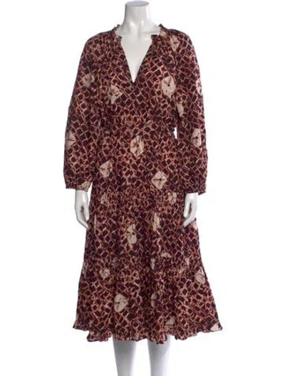 Pre-owned Ulla Johnson Printed Midi Length Dress In Brown