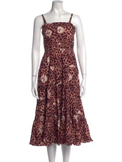 Pre-owned Ulla Johnson Printed Midi Length Dress In Burgundy