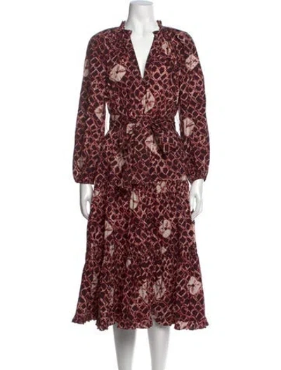 Pre-owned Ulla Johnson Printed Midi Length Dress In Burgundy