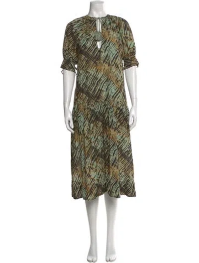 Pre-owned Ulla Johnson Printed Midi Length Dress In Green