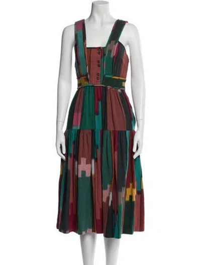 Pre-owned Ulla Johnson Printed Midi Length Dress In Green