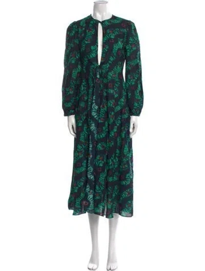 Pre-owned Ulla Johnson Printed Midi Length Dress In Green