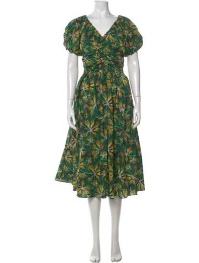 Pre-owned Ulla Johnson Printed Midi Length Dress In Green