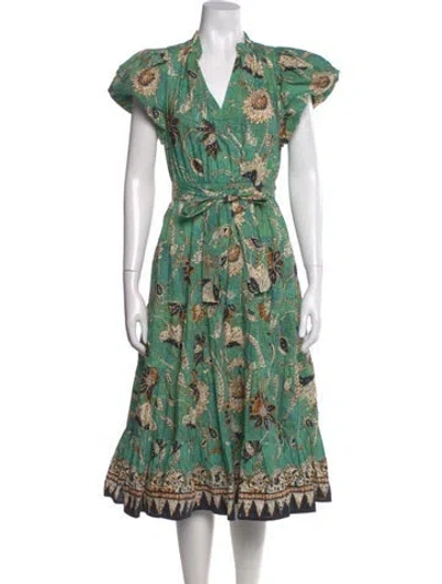 Pre-owned Ulla Johnson Printed Midi Length Dress In Green