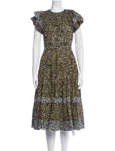 Pre-owned Ulla Johnson Printed Midi Length Dress In Green