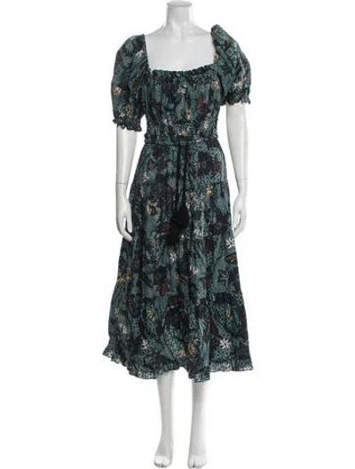 Pre-owned Ulla Johnson Printed Midi Length Dress In Green