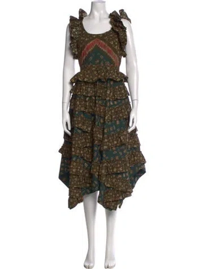 Pre-owned Ulla Johnson Printed Midi Length Dress In Green
