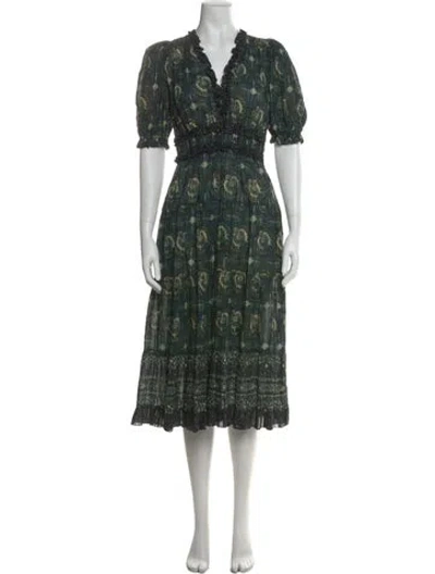 Pre-owned Ulla Johnson Printed Midi Length Dress In Green