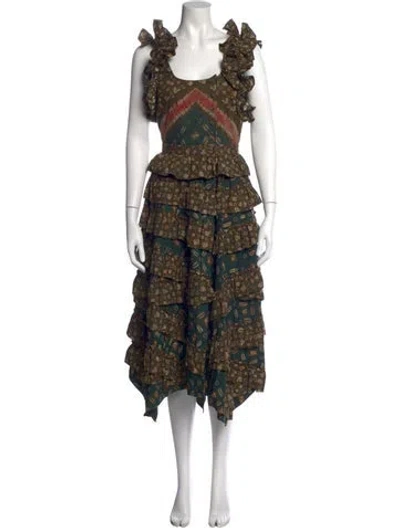 Pre-owned Ulla Johnson Printed Midi Length Dress In Green