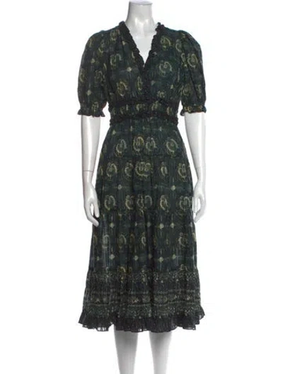 Pre-owned Ulla Johnson Printed Midi Length Dress In Green