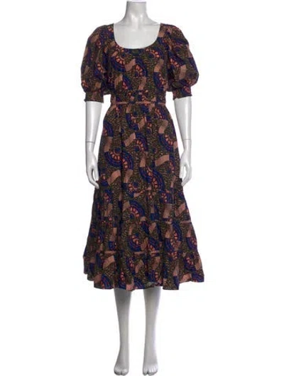 Pre-owned Ulla Johnson Printed Midi Length Dress In Green