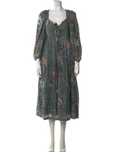 Pre-owned Ulla Johnson Printed Midi Length Dress In Green