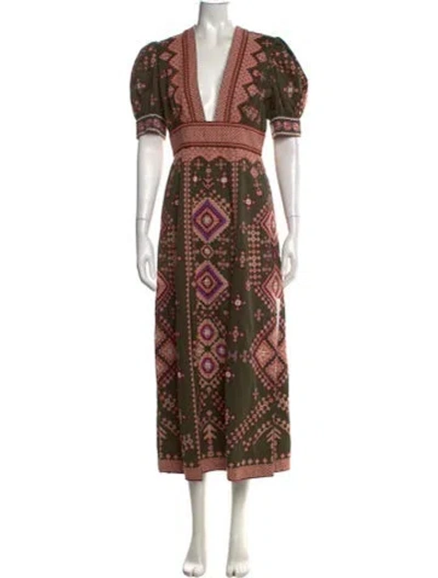 Pre-owned Ulla Johnson Printed Midi Length Dress In Green