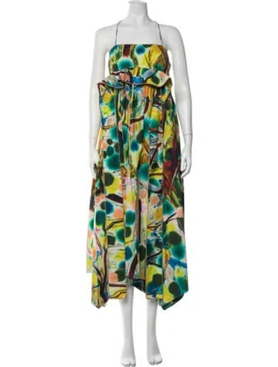 Pre-owned Ulla Johnson Printed Midi Length Dress In Green/yellow