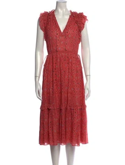 Pre-owned Ulla Johnson Printed Midi Length Dress In Metallic/pink