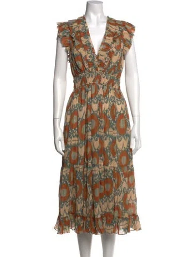 Pre-owned Ulla Johnson Printed Midi Length Dress In Neutral