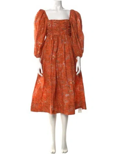 Pre-owned Ulla Johnson Printed Midi Length Dress In Orange