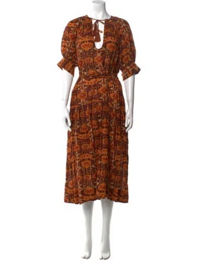Pre-owned Ulla Johnson Printed Midi Length Dress In Orange