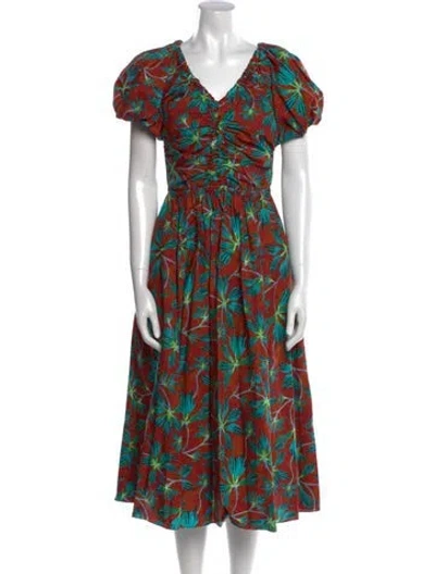 Pre-owned Ulla Johnson Printed Midi Length Dress In Orange