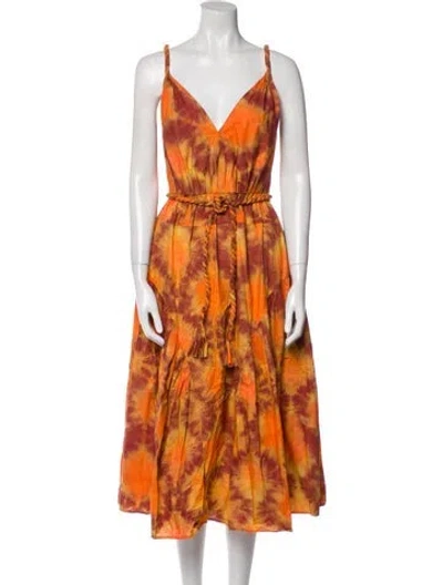 Pre-owned Ulla Johnson Printed Midi Length Dress In Orange