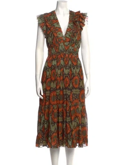 Pre-owned Ulla Johnson Printed Midi Length Dress In Orange