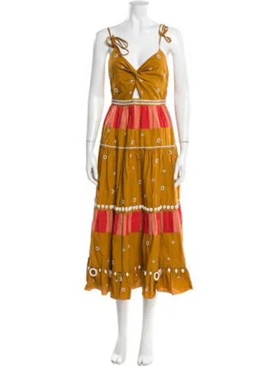 Pre-owned Ulla Johnson Printed Midi Length Dress In Orange