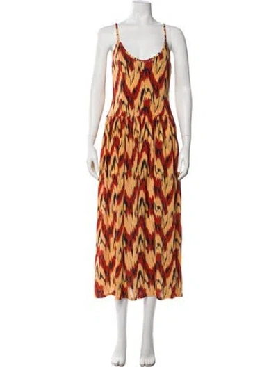 Pre-owned Ulla Johnson Printed Midi Length Dress In Orange