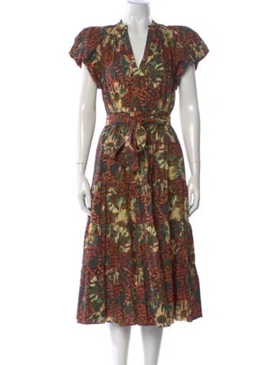 Pre-owned Ulla Johnson Printed Midi Length Dress In Orange