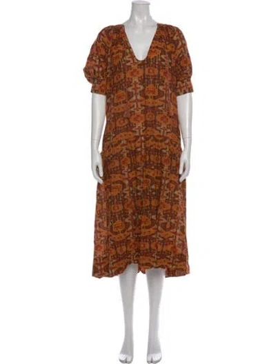 Pre-owned Ulla Johnson Printed Midi Length Dress In Orange