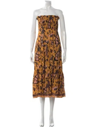 Pre-owned Ulla Johnson Printed Midi Length Dress In Orange