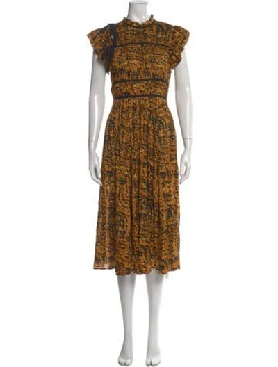 Pre-owned Ulla Johnson Printed Midi Length Dress In Orange