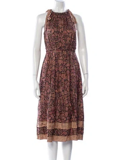 Pre-owned Ulla Johnson Printed Midi Length Dress In Orange