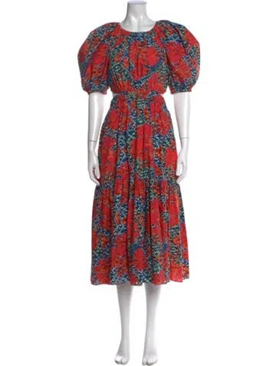 Pre-owned Ulla Johnson Printed Midi Length Dress In Orange