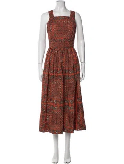 Pre-owned Ulla Johnson Printed Midi Length Dress In Orange