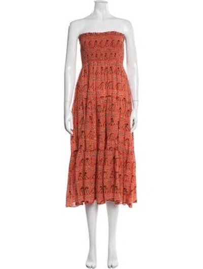 Pre-owned Ulla Johnson Printed Midi Length Dress In Orange