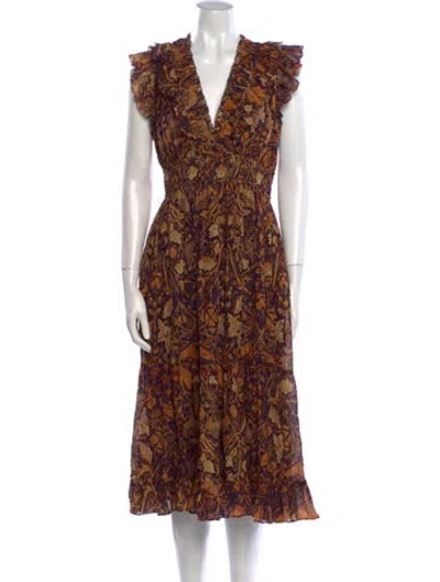 Pre-owned Ulla Johnson Printed Midi Length Dress In Purple