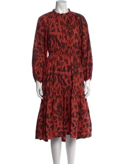 Pre-owned Ulla Johnson Printed Midi Length Dress In Red