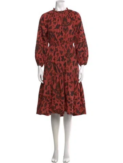 Pre-owned Ulla Johnson Printed Midi Length Dress In Red
