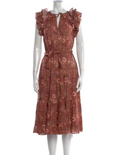Pre-owned Ulla Johnson Printed Midi Length Dress In Red