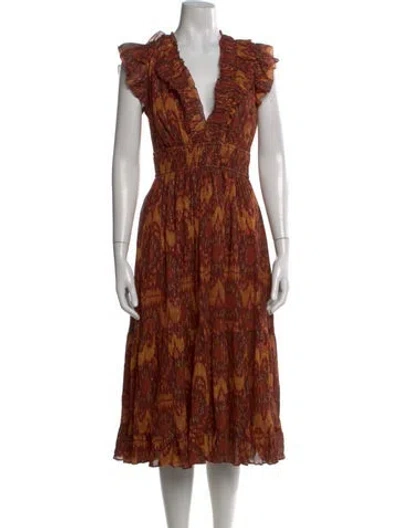 Pre-owned Ulla Johnson Printed Midi Length Dress In Red