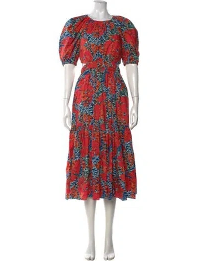 Pre-owned Ulla Johnson Printed Midi Length Dress In Red