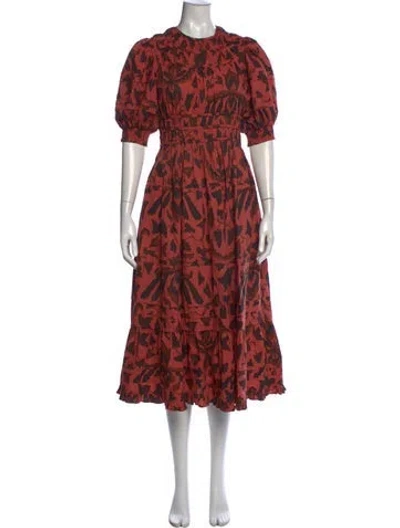 Pre-owned Ulla Johnson Printed Midi Length Dress In Red