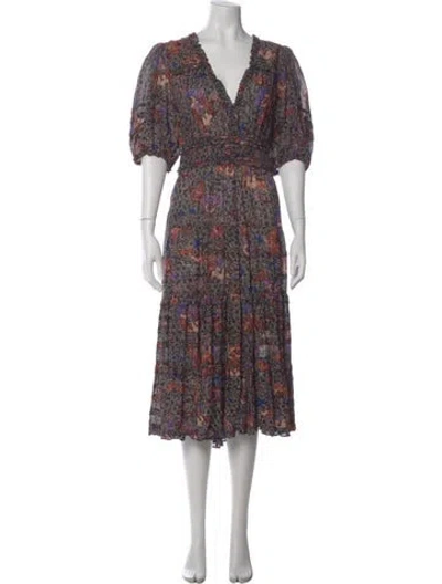 Pre-owned Ulla Johnson Printed Midi Length Dress W/ Tags In Black