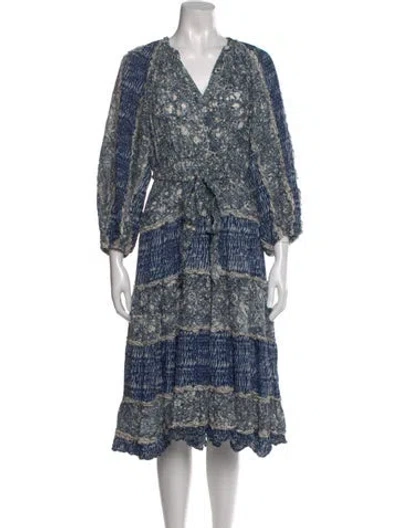 Pre-owned Ulla Johnson Printed Midi Length Dress W/ Tags In Blue