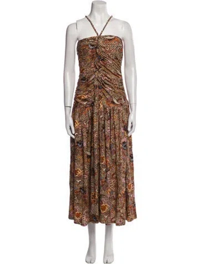 Pre-owned Ulla Johnson Printed Midi Length Dress W/ Tags In Brown