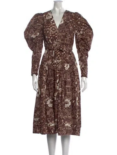 Pre-owned Ulla Johnson Printed Midi Length Dress W/ Tags In Brown