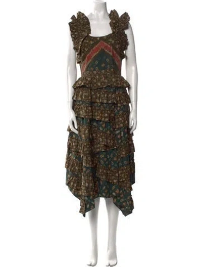 Pre-owned Ulla Johnson Printed Midi Length Dress W/ Tags In Green