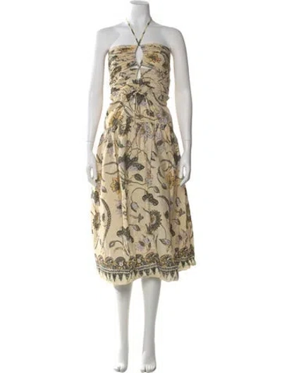 Pre-owned Ulla Johnson Printed Midi Length Dress W/ Tags In Yellow